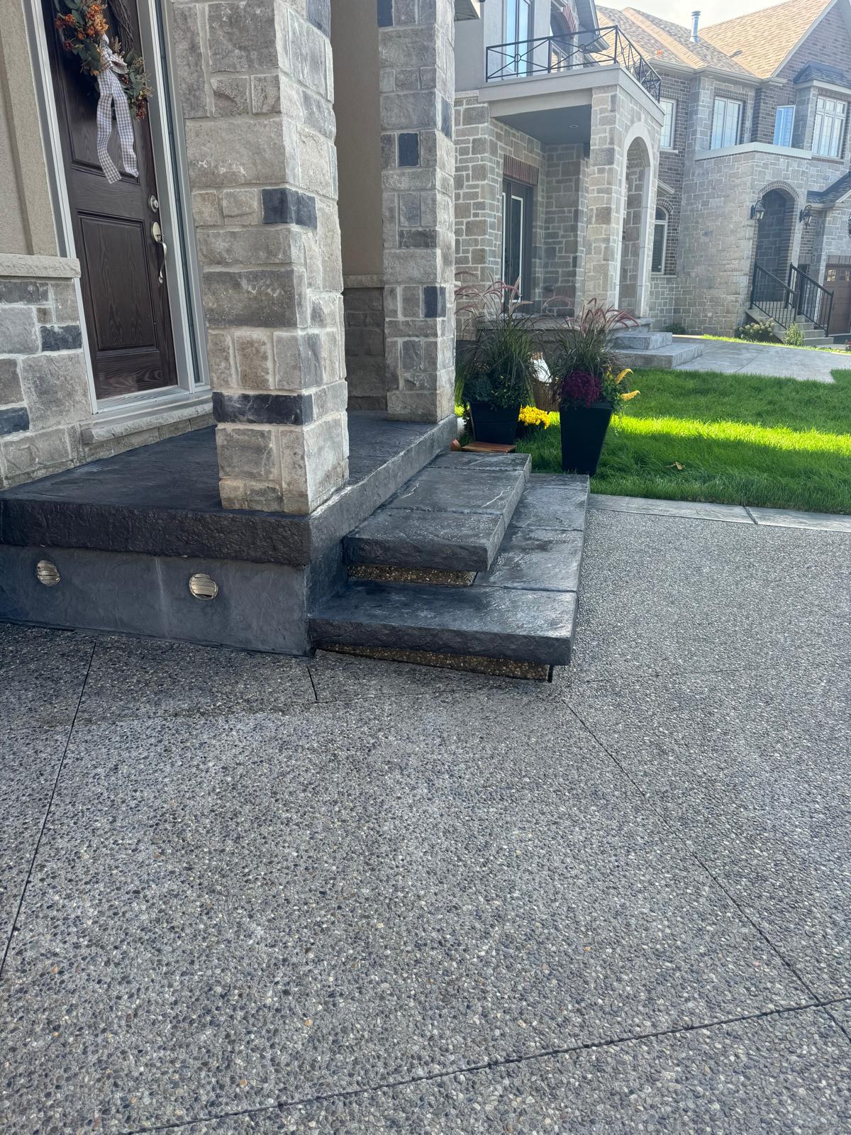 Exposed aggregate stamped steps